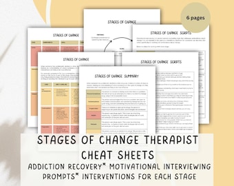 Stages of Change Therapist Tool | Addiction Recovery Counseling| Motivational Interviewing Prompts |  Cheat Sheet