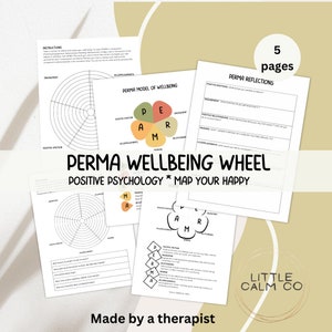 PERMA Theorie des Glücksrad, Arbeitsblatt für Positive Depression, Lebenscoaching Handouts, Aktivität für Lebenszufriedenheit, Glück Arbeitsblatt