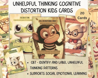 Cognitive Distortions Kids Flash Cards, CBT, Unhelpful Thinking, ACT, Negative Thought Patterns, SEL, Mental Health Tool