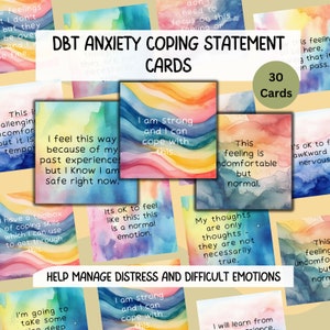 Kaarten voor omgaan met angst, dbt-verklaringen, toolbox copingvaardigheden, bevestigingskaarten, stresstolerantie, stressbeheersing tiener
