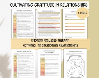 Cultivating Gratitude in Relationships | Psychoeducation | Couples Therapy| Handouts and Activities | Journal Prompts