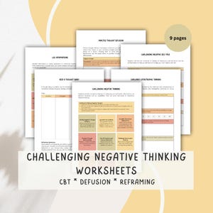 Challenging Negative Thinking Restructuring Handouts, Cognitive Distortion Worksheets
