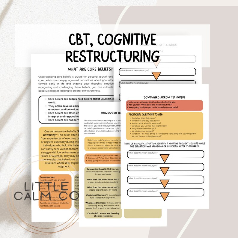 CBT Downward Arrow Technique Worksheet Core Beliefs Psychoeducation CBT Downward Arrow Technique Worksheet Core Beliefs Psychoeducation