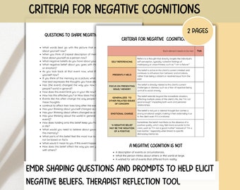 EMDR Negative Cognition Checklist, EMDR Therapist Cheat Sheet, EMDR Therapist Questions to Shape Negative Cognitions, Treatment Plan Phase 3