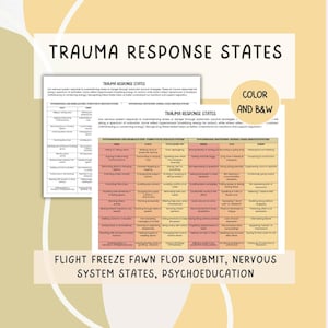 Trauma Response  Stress States Visual Tool, Nervous System Psychoeducation, Fight Flight Freeze Fawn Flop Submit, Somatic,  PTSD Symptons