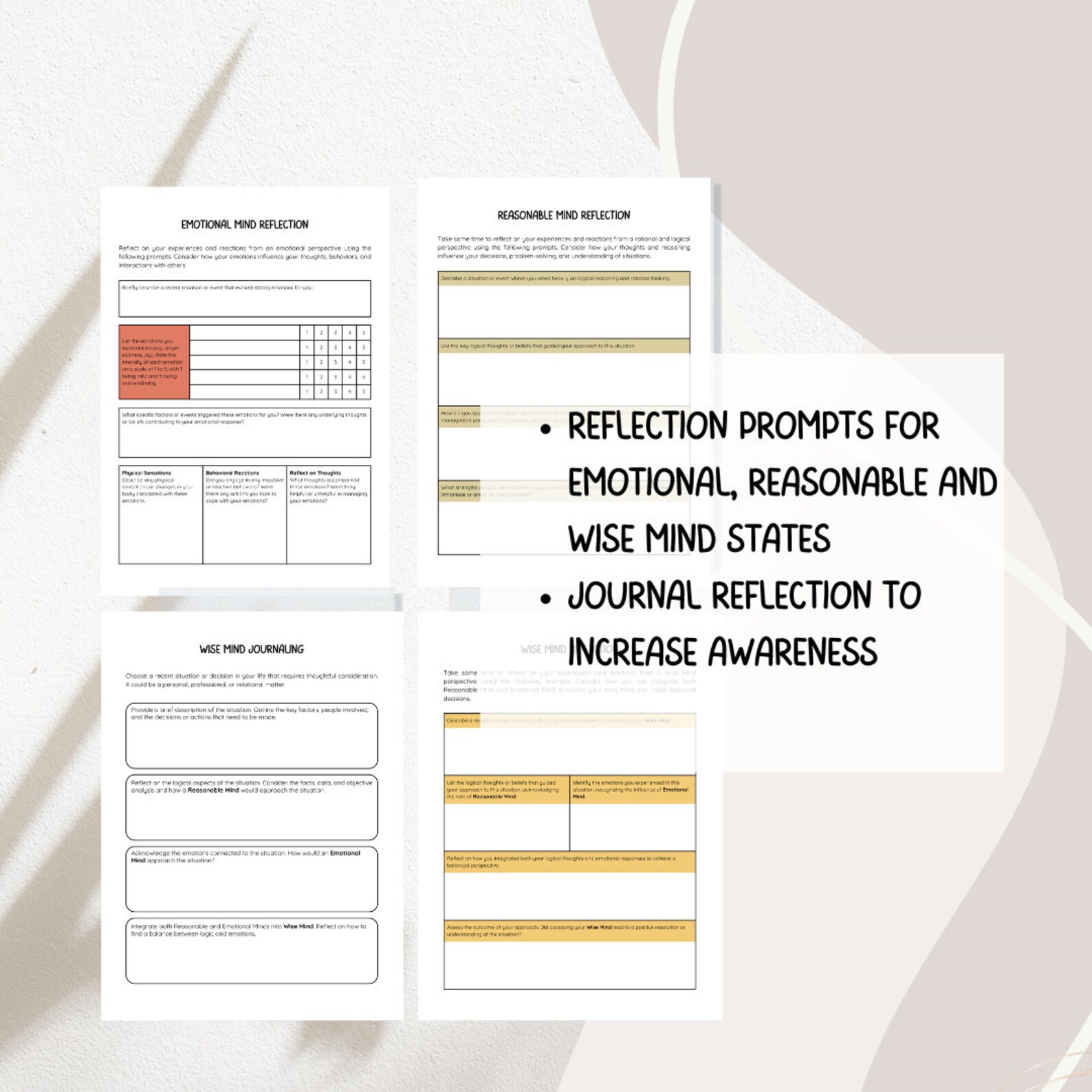 Wise Mind DBT Mindfulness Skill Psychoeducation Handouts, Reflection ...