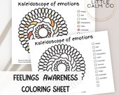 Feelings coloring page, Kaleidoscope of emotions, feelings list, mindfulness, therapy tool, ACT acceptance, DBT skills emotion regulation