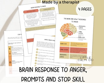Brain Response to Anger | Anger Management tools | STOP Skill |  | ADHD Anger | Emotional Dysregulation| Therapy handout and psychoeducation