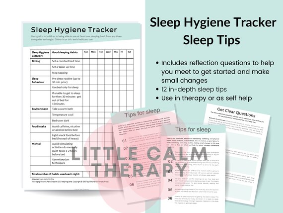 Sleep Hygiene Tracker, goal setting, sleep strategies, CBT worksheet, self care, stress management, Psychoeducation, self help, counselling