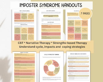 Imposter Syndrome Thinking Psychoeducation handouts, Self-esteem Worksheets, Professional Development, CBT Therapy