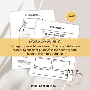 Values Jar Exercise | Values Acceptance and Commitment Therapy Values Activity | Burnout prevention | Therapy Worksheets Values and Handouts