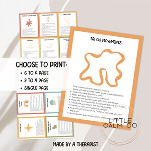 May include: Printable Tai Chi movements chart with instructions for practicing Tai Chi. The chart features a simple illustration of a Tai Chi symbol in orange and yellow. The text on the chart is in black and white. The chart is titled "Tai Chi Movements".