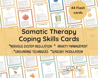 Somatic therapy coping skills cards, emotional regulation exercises, coping skills for anxiety, polyvagal strategies, wellbeing tools