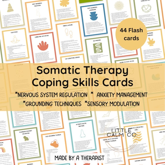 Somatic therapy coping skills cards, emotional regulation exercises, coping skills for anxiety, polyvagal strategies, wellbeing tools