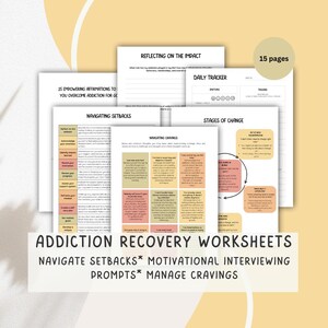 Addiction Recovery Worksheets | Motivational Interviewing Prompts | Manage Cravings | Self Help Coping