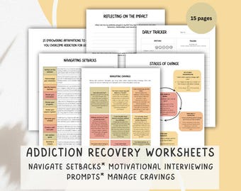 Addiction Recovery Worksheets | Motivational Interviewing Prompts | Manage Cravings | Self Help Coping