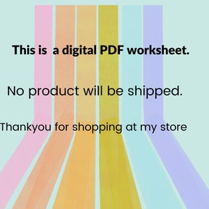 May include: A digital PDF worksheet with a rainbow design. The text "This is a digital PDF worksheet. No product will be shipped. Thankyou for shopping at my store" is displayed on a light blue background.