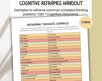 Cognitive Reframes Handout,  CBT Cognitive Distortion Worksheets For Teens, Reframe Unhelpful Thinking Patterns, Cognitive Behavior Therapy