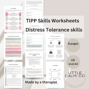 Tipp Skills worksheets, Coping in a crisis strategies, Distress Tolerance, DBT strategies, Counselling tool, PMR, Controlled Breathing