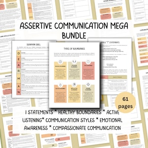 Assertiveness Communication Skills Bundle, Healthy Boundaries, Learn Communication Styles, I Statements, Respectful Interpersonal Skills