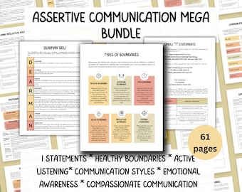 Assertiveness Communication Skills Bundle, Healthy Boundaries, Learn Communication Styles, I Statements, Respectful Interpersonal Skills