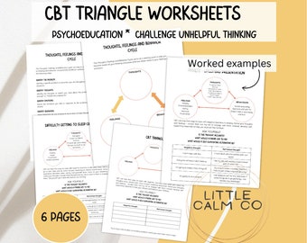 CBT Triangle Worksheets, Challenge Unhelpful Thinking, Cognitive Triangle, Thoughts Feelings Behavior Connection, Cognitive Behavior Therapy