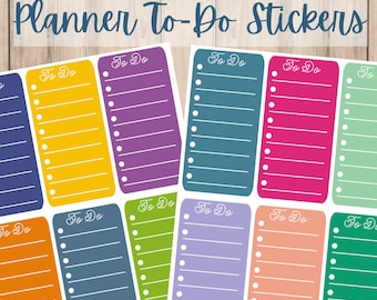 May include: Ten colorful 2-inch by 4-inch planner to-do stickers with a white border and white "To Do" text. The stickers are in various colors, including yellow, purple, blue, pink, green, and orange.