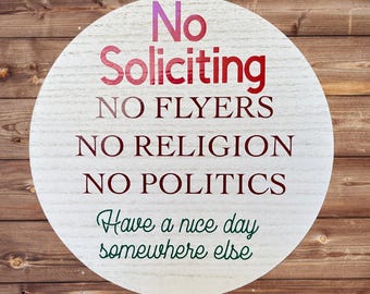 No Soliciting Sign for Front Door | Funny No Soliciting Sign | Wooden Door Hanger Soliciting Sign