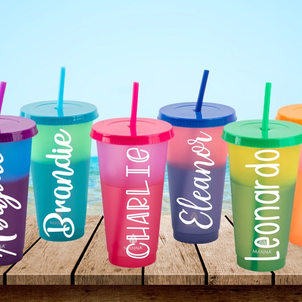 Personalized Color Change Cold Cup (White Font) 24 ounce | Customizable Manna Cup with Lid and Straw | Color Changing 24 oz Tumbler