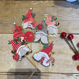 Christmas cupcake toppers, Gnome cupcake toppers, Christmas party decorations, holiday party decor, Christmas decorations, Christmas party