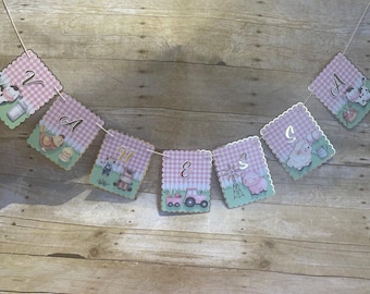 FARM inspired Banner, cute farm animals banner, Farm party decorations,  pink farm theme party, farm birthday party,  farm animal garland