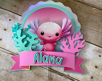 Axolotl CAKE TOPPER, Axolotl-feestdecoraties, Axolotl-themafeest, Oceaanschepsel-taarttopper, Axolotl-verjaardagsfeestje