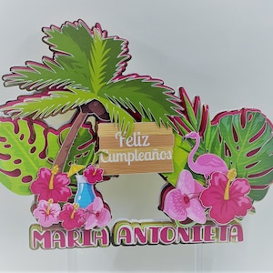 Hawaiian Theme Cake Topper, Hawaiian Birthday Party, Hawaiian Party Decorations, Tropical Cake Topper, Tropical Personalized Cake Topper