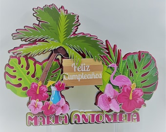 Hawaiian Theme Cake Topper, Hawaiian Birthday Party, Hawaiian Party Decorations, Tropical Cake Topper, Tropical Personalized Cake Topper