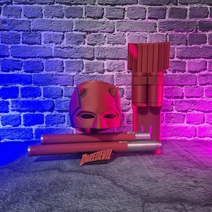 Daredevil  Cosplay Bundle – 3D Printed Hero Cowl, Baton Props, Holster & Display Stand – Comic Inspired Costume Set Blind Vigilante