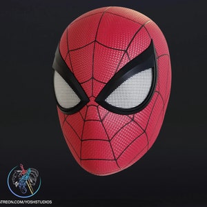 May include: A red and black Spider-Man mask with a mesh eye design.