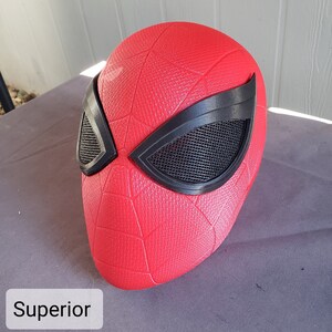 May include: A red and black plastic Spider-Man mask with a mesh eye design.
