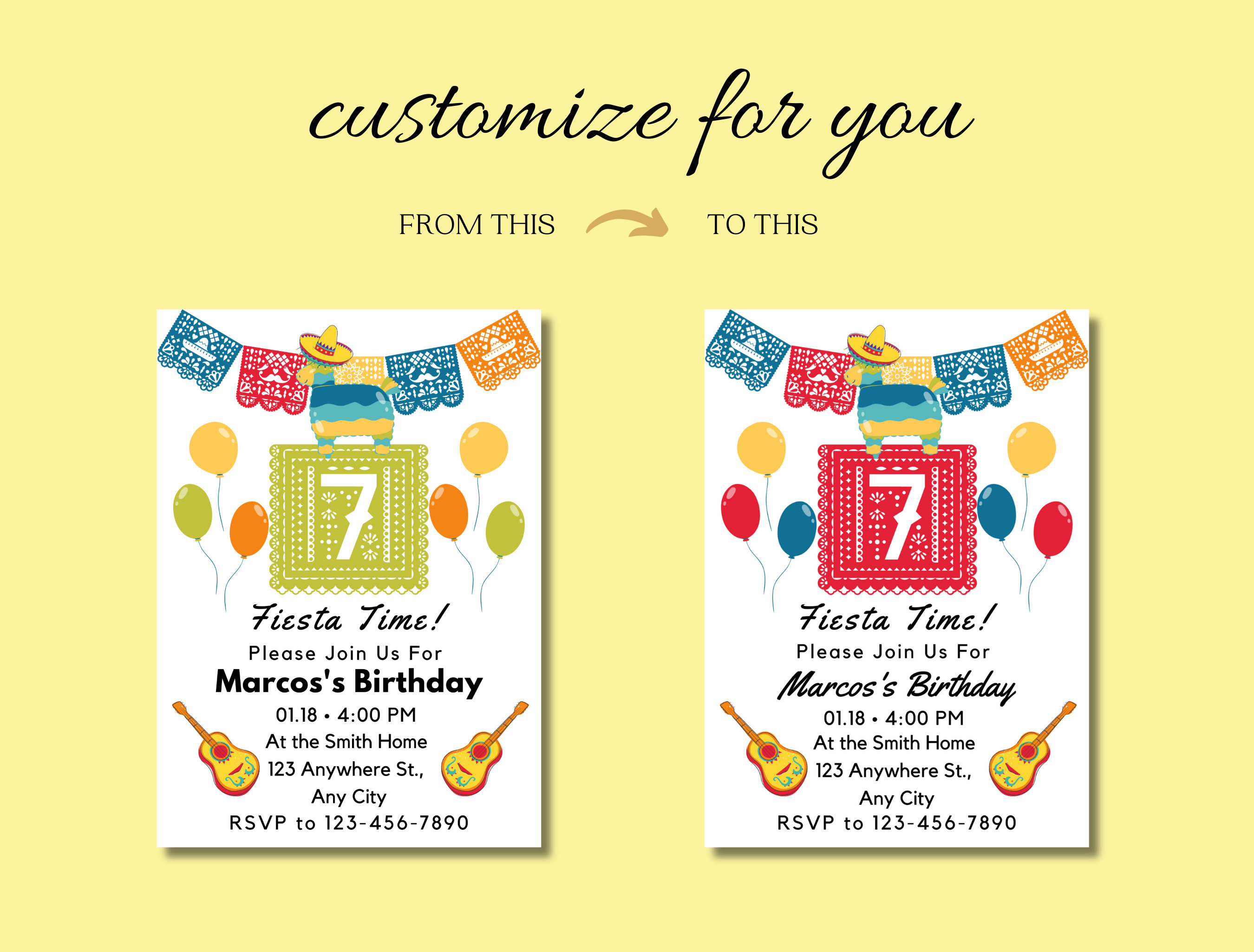 Editable Fiesta Birthday Invitation for 7th Birthday 7 Year Etsy