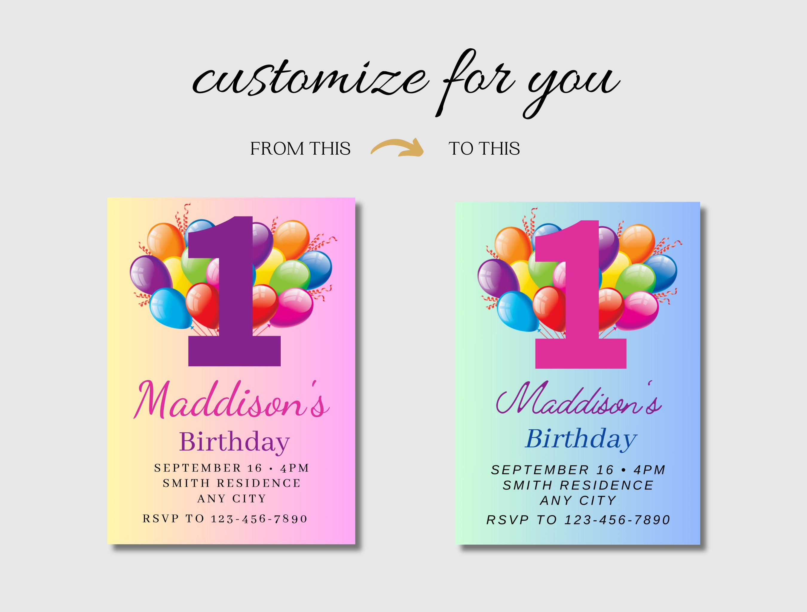Editable Balloon Party Invitation For 1st Birthday 1 Year Old Birthday editable-balloon-party-invitation-for-1st-birthday-1-year-old-birthday
