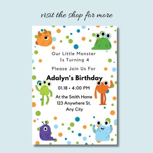 Editable Party Printable Invite, Monster Design Themed Birthday ...