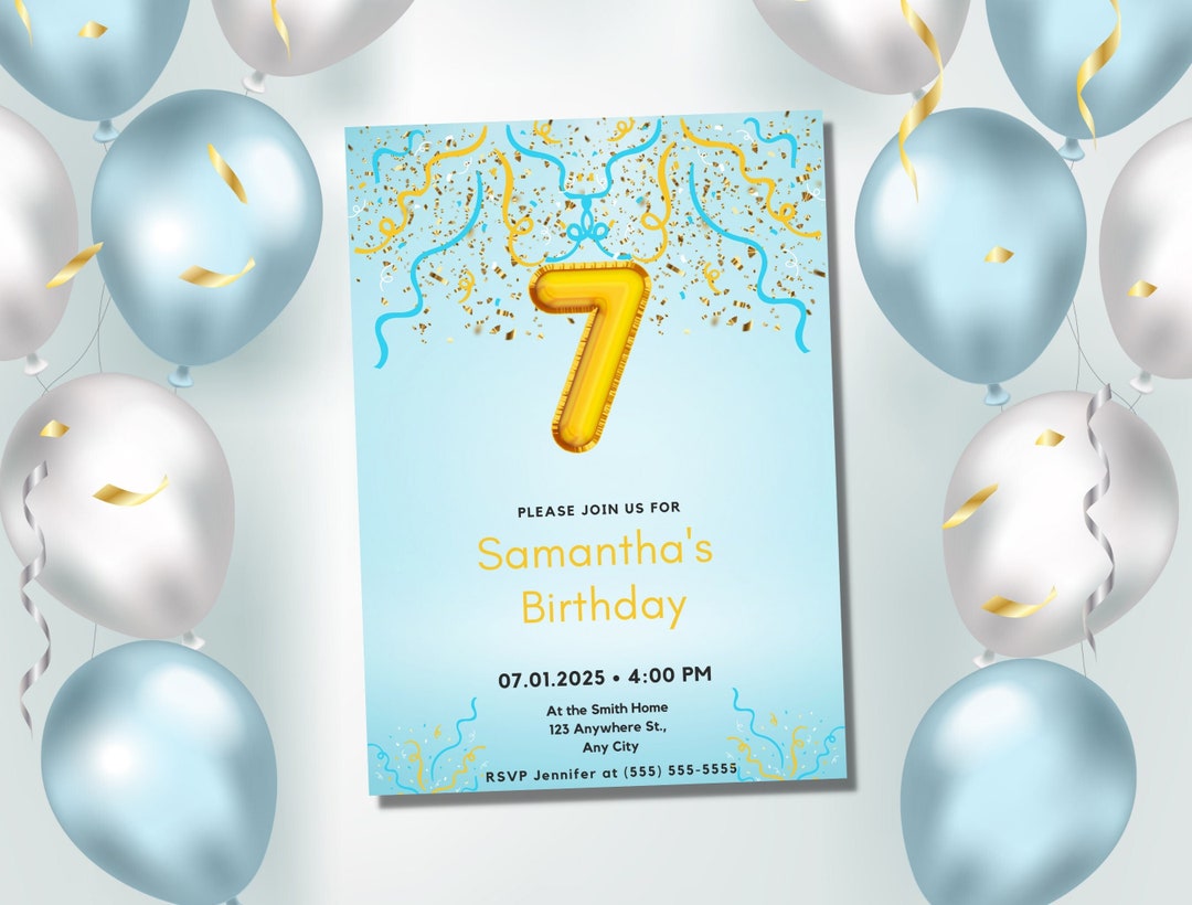 Editable Invitation for 7th Birthday Numbered Invitation Etsy