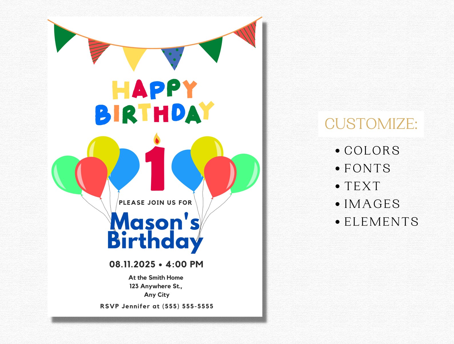 Editable Balloon Party Invitation For 1st Birthday 1 Year Old Birthday editable-balloon-party-invitation-for-1st-birthday-1-year-old-birthday