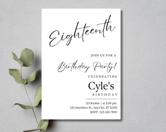 18th Birthday Editable Invitation, Eighteenth Birthday Printable Invitation, Birthday Dinner Party Invitation For Women Invite