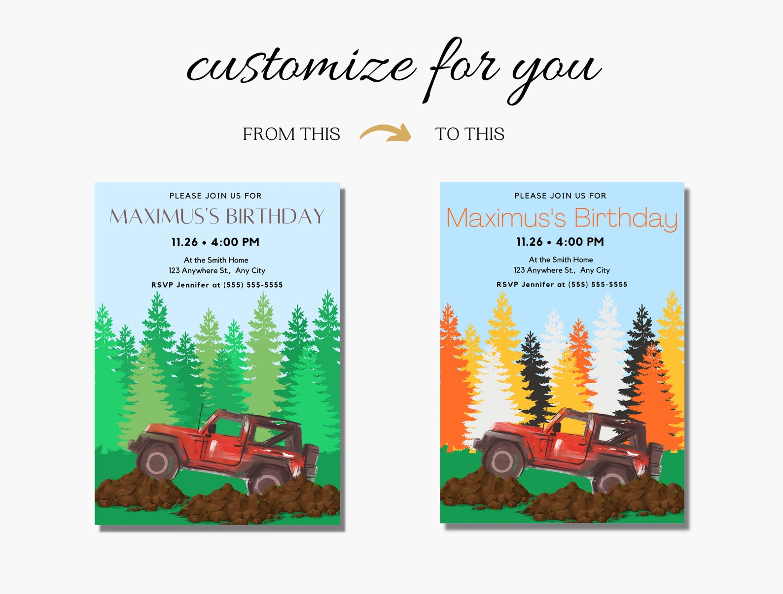 Off Road Invitation, Invitations for Boys Birthday, Invitations for