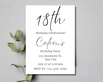 Eighteen Birthday Invitation Template, Birthday Dinner Party Invitation, Birthday Digital Invite, Editable Template Invitation For Women