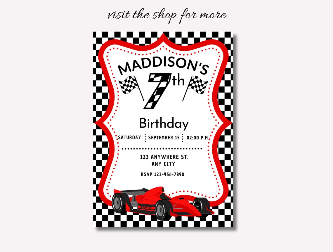 Editable Race Car Party Invitation for 7th Birthday 7 Year - Etsy