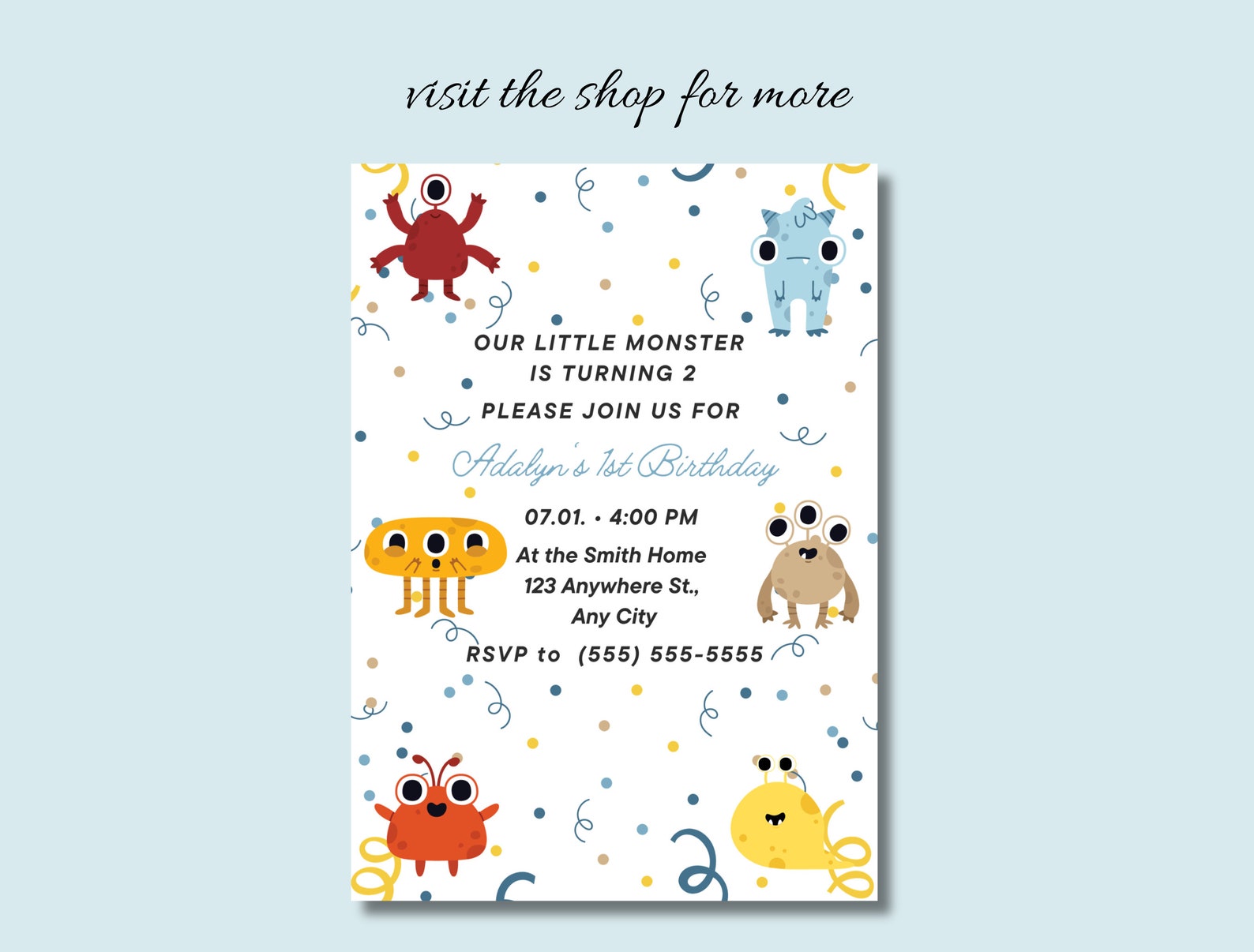 Editable Party Printable Invite, Monster Design Themed Birthday ...