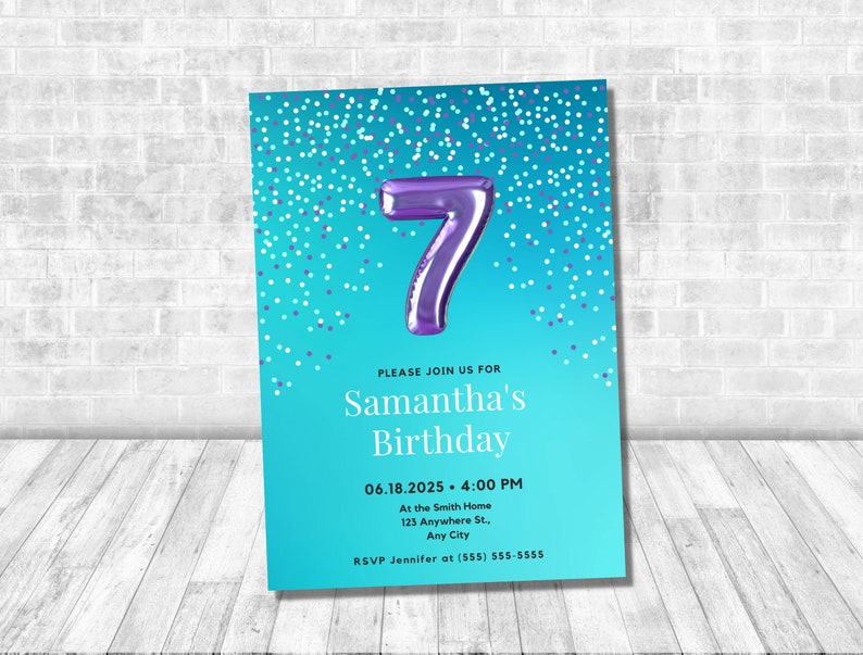 Invitation for 7th Birthday Numbered Invitation Editable Etsy