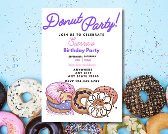 Donut Birthday Invitation, Celebration Invitation Template For Girl, Birthday Invitation Template Kids