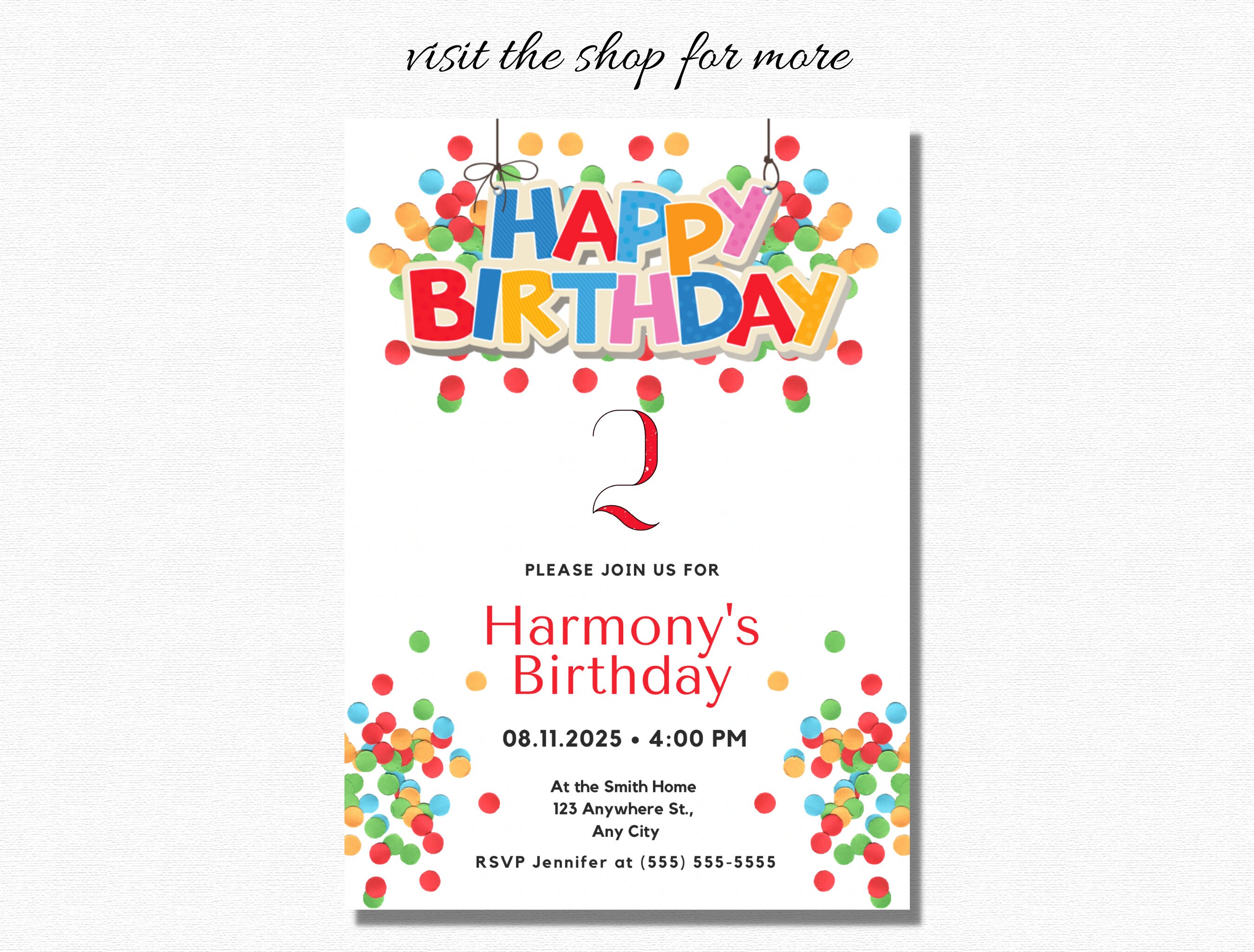 Editable Confetti Invitation For 2nd Birthday 2 Year Old Birthday editable-balloon-party-invitation-for-2nd-birthday-2-year-old-birthday